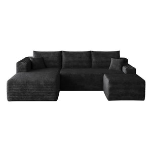 English Elm 95 Inch U Shaped Sectional Sofa with Ottoman Plush Corduroy Deep Seat Modern Lounge W2824S00329
