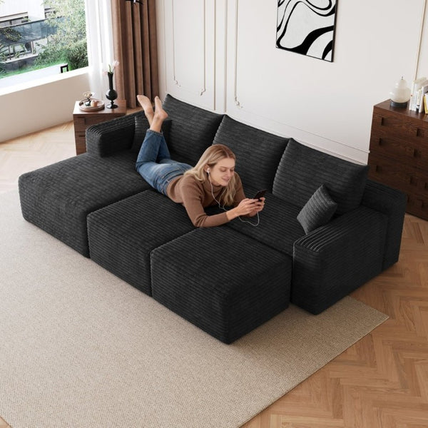 English Elm 95 Inch U Shaped Sectional Sofa with Ottomans Plush Corduroy Modern Living Room Couch W2824S00330
