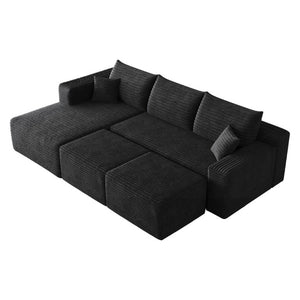 English Elm 95 Inch U Shaped Sectional Sofa with Ottomans Plush Corduroy Modern Living Room Couch W2824S00330