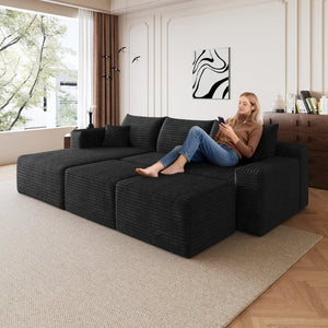 English Elm 95 Inch U Shaped Sectional Sofa with Ottomans Plush Corduroy Modern Living Room Couch W2824S00330