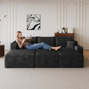 English Elm 95 Inch U Shaped Sectional Sofa with Ottomans Plush Corduroy Modern Living Room Couch W2824S00330