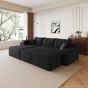 English Elm 95 Inch U Shaped Sectional Sofa with Ottomans Plush Corduroy Modern Living Room Couch W2824S00330
