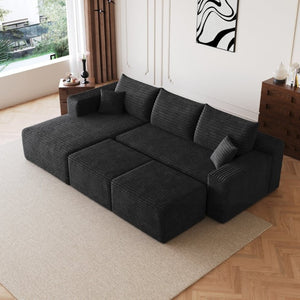 English Elm 95 Inch U Shaped Sectional Sofa with Ottomans Plush Corduroy Modern Living Room Couch W2824S00330