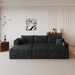 English Elm 95 Inch U Shaped Sectional Sofa with Ottomans Plush Corduroy Modern Living Room Couch W2824S00330