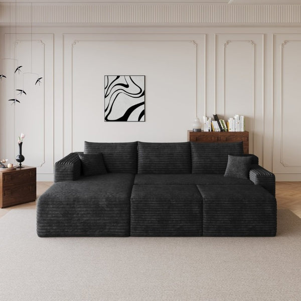 English Elm 95 Inch U Shaped Sectional Sofa with Ottomans Plush Corduroy Modern Living Room Couch W2824S00330