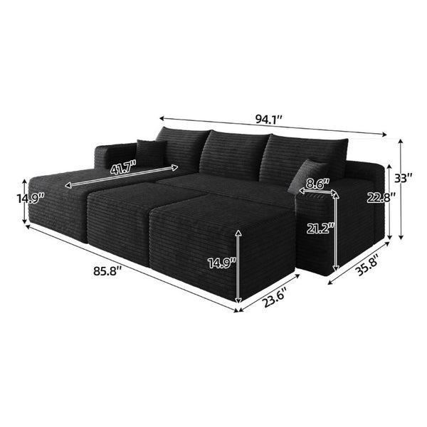 English Elm 95 Inch U Shaped Sectional Sofa with Ottomans Plush Corduroy Modern Living Room Couch W2824S00330