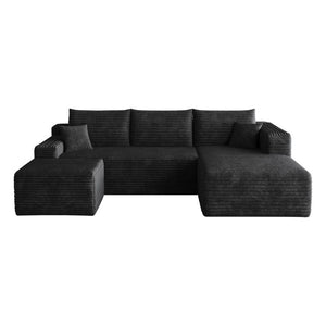 English Elm 95 Inch U Shaped Sectional Sofa Deep Cloud Seat Corduroy Upholstered Modern Lounge W2824S00331