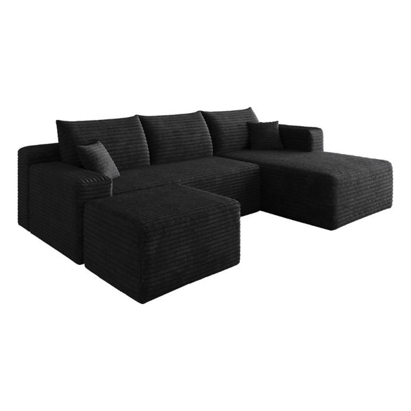 English Elm 95 Inch U Shaped Sectional Sofa Deep Cloud Seat Corduroy Upholstered Modern Lounge W2824S00331