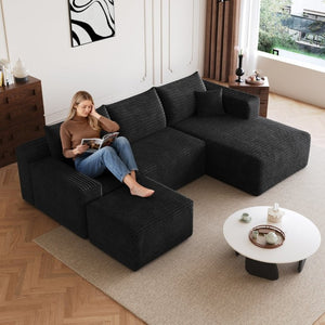 English Elm 95 Inch U Shaped Sectional Sofa Deep Cloud Seat Corduroy Upholstered Modern Lounge W2824S00331