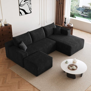 English Elm 95 Inch U Shaped Sectional Sofa Deep Cloud Seat Corduroy Upholstered Modern Lounge W2824S00331