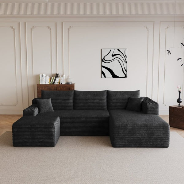 English Elm 95 Inch U Shaped Sectional Sofa Deep Cloud Seat Corduroy Upholstered Modern Lounge W2824S00331
