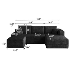 English Elm 95 Inch U Shaped Sectional Sofa Deep Cloud Seat Corduroy Upholstered Modern Lounge W2824S00331