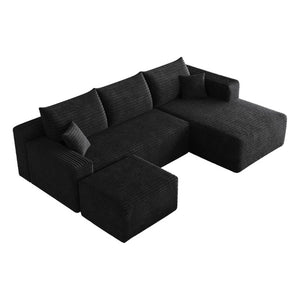 English Elm 95 Inch U Shaped Sectional Sofa Deep Cloud Seat Corduroy Upholstered Modern Lounge W2824S00331