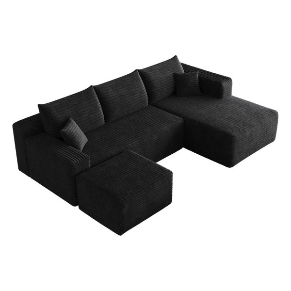 English Elm 95 Inch U Shaped Sectional Sofa Deep Cloud Seat Corduroy Upholstered Modern Lounge W2824S00331