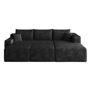English Elm 95 Inch Cloud Sectional in Black Corduroy U Shaped Lounge Sofa with Two Ottomans W2824S00332