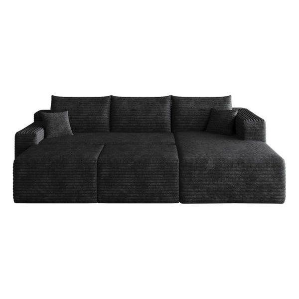 English Elm 95 Inch Cloud Sectional in Black Corduroy U Shaped Lounge Sofa with Two Ottomans W2824S00332
