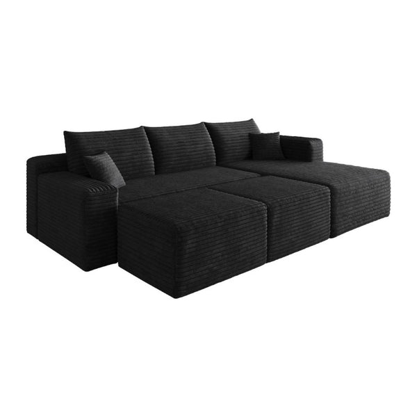 English Elm 95 Inch Cloud Sectional in Black Corduroy U Shaped Lounge Sofa with Two Ottomans W2824S00332