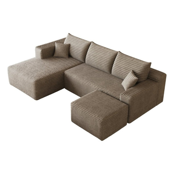 English Elm 95 Inch Corduroy U Shaped Sectional Sofa with Ottoman Deep Seat Living Room Couch W2824S00333