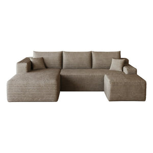 English Elm 95 Inch Corduroy U Shaped Sectional Sofa with Ottoman Deep Seat Living Room Couch W2824S00333