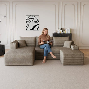 English Elm 95 Inch Corduroy U Shaped Sectional Sofa with Ottoman Deep Seat Living Room Couch W2824S00333