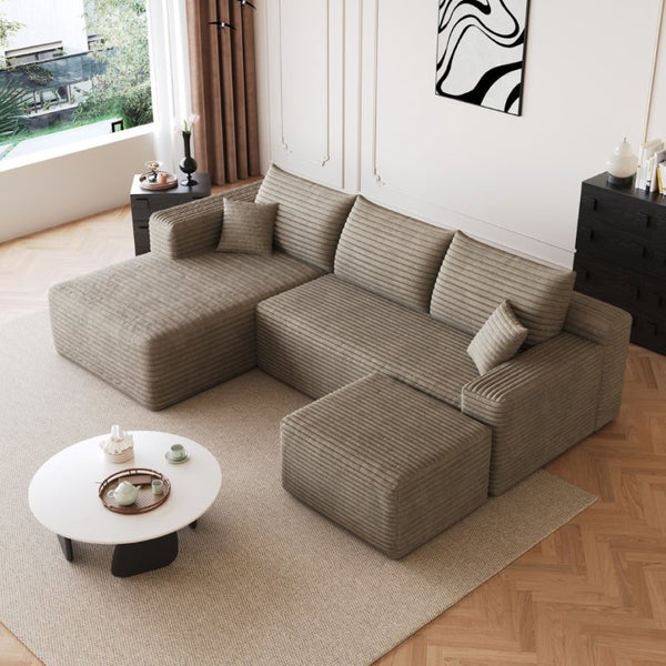English Elm 95 Inch Corduroy U Shaped Sectional Sofa with Ottoman Deep Seat Living Room Couch W2824S00333
