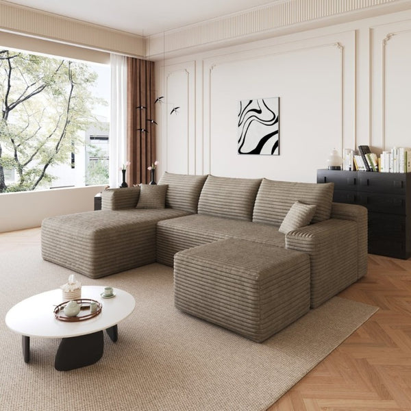 English Elm 95 Inch Corduroy U Shaped Sectional Sofa with Ottoman Deep Seat Living Room Couch W2824S00333
