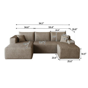 English Elm 95 Inch Corduroy U Shaped Sectional Sofa with Ottoman Deep Seat Living Room Couch W2824S00333
