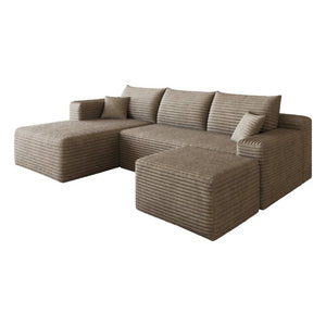 English Elm 95 Inch Corduroy U Shaped Sectional Sofa with Ottoman Deep Seat Living Room Couch W2824S00333