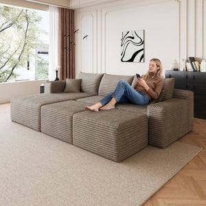 English Elm 95 Inch U Shaped Sectional Sofa with Ottomans Plush Corduroy Deep Seat Modern Lounge W2824S00334