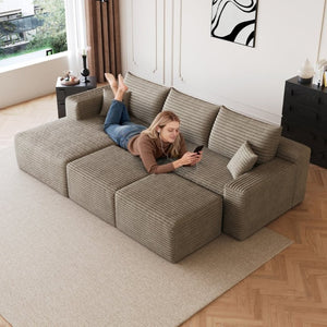 English Elm 95 Inch U Shaped Sectional Sofa with Ottomans Plush Corduroy Deep Seat Modern Lounge W2824S00334
