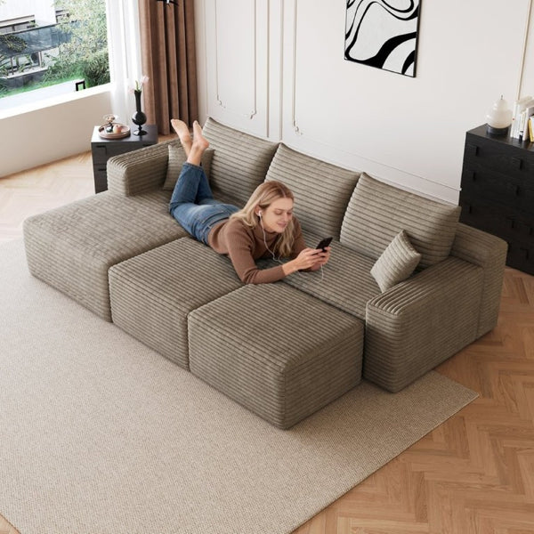 English Elm 95 Inch U Shaped Sectional Sofa with Ottomans Plush Corduroy Deep Seat Modern Lounge W2824S00334