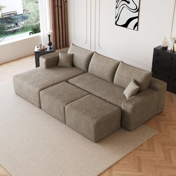 English Elm 95 Inch U Shaped Sectional Sofa with Ottomans Plush Corduroy Deep Seat Modern Lounge W2824S00334