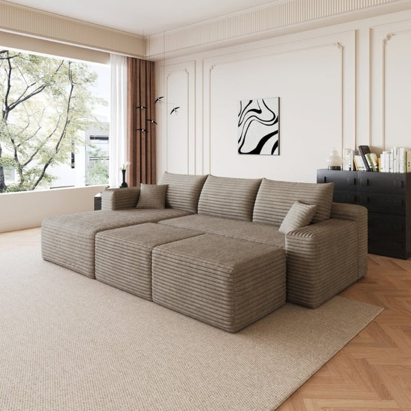 English Elm 95 Inch U Shaped Sectional Sofa with Ottomans Plush Corduroy Deep Seat Modern Lounge W2824S00334