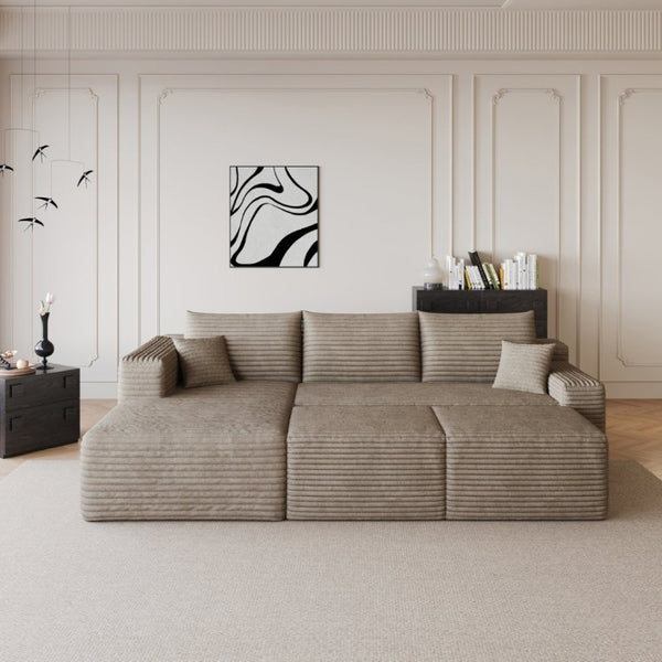 English Elm 95 Inch U Shaped Sectional Sofa with Ottomans Plush Corduroy Deep Seat Modern Lounge W2824S00334