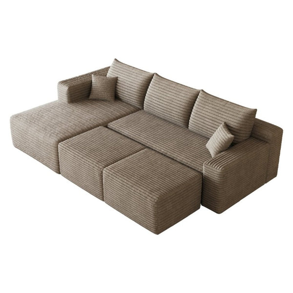 English Elm 95 Inch U Shaped Sectional Sofa with Ottomans Plush Corduroy Deep Seat Modern Lounge W2824S00334