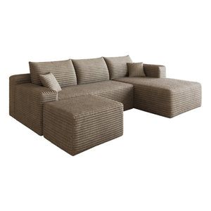 English Elm 95 Inch U Shaped Corduroy Sectional Sofa with Ottoman Deep Seat Living Room Couch W2824S00335