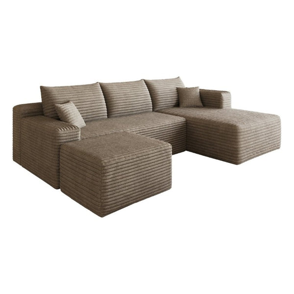 English Elm 95 Inch U Shaped Corduroy Sectional Sofa with Ottoman Deep Seat Living Room Couch W2824S00335