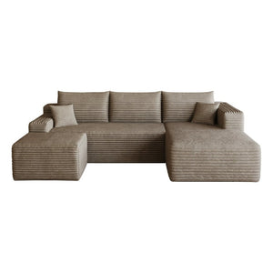 English Elm 95 Inch U Shaped Corduroy Sectional Sofa with Ottoman Deep Seat Living Room Couch W2824S00335