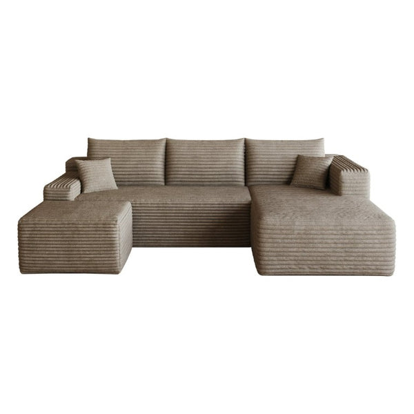 English Elm 95 Inch U Shaped Corduroy Sectional Sofa with Ottoman Deep Seat Living Room Couch W2824S00335