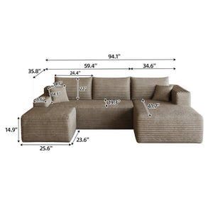 English Elm 95 Inch U Shaped Corduroy Sectional Sofa with Ottoman Deep Seat Living Room Couch W2824S00335