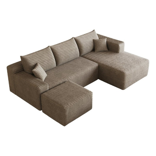 English Elm 95 Inch U Shaped Corduroy Sectional Sofa with Ottoman Deep Seat Living Room Couch W2824S00335