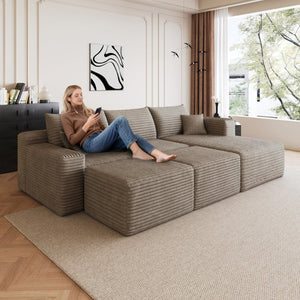 English Elm 95 Inch U Shaped Sectional Sofa with Ottomans Plush Corduroy Deep Seat Living Room W2824S00336