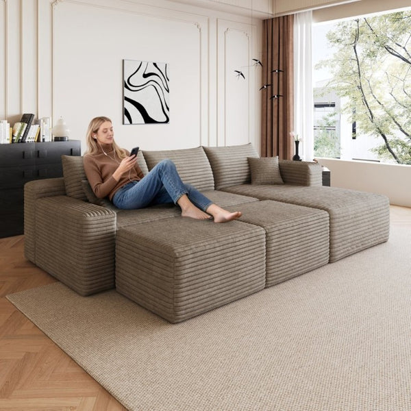 English Elm 95 Inch U Shaped Sectional Sofa with Ottomans Plush Corduroy Deep Seat Living Room W2824S00336