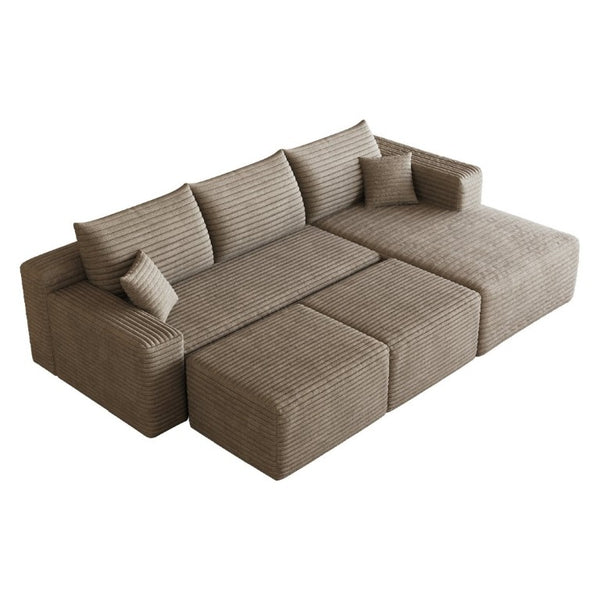 English Elm 95 Inch U Shaped Sectional Sofa with Ottomans Plush Corduroy Deep Seat Living Room W2824S00336