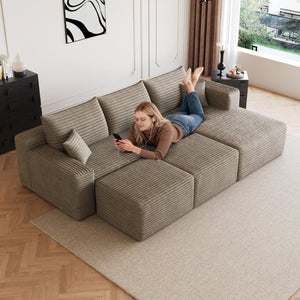 English Elm 95 Inch U Shaped Sectional Sofa with Ottomans Plush Corduroy Deep Seat Living Room W2824S00336