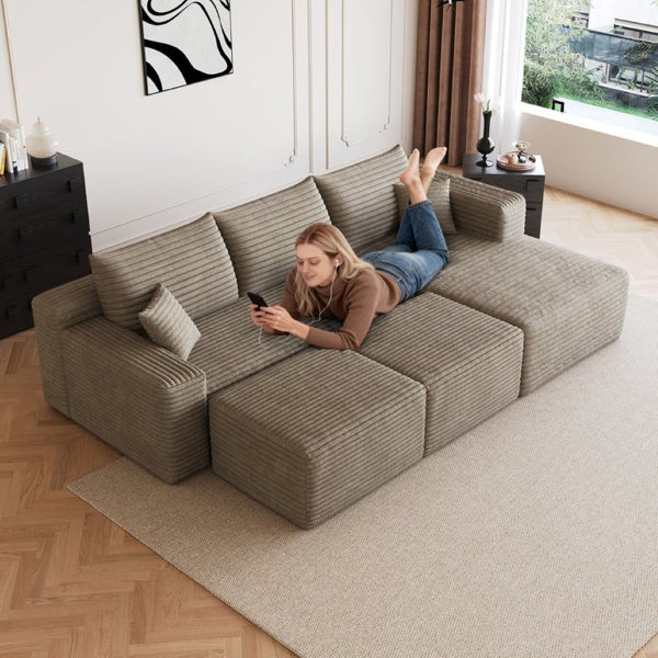 English Elm 95 Inch U Shaped Sectional Sofa with Ottomans Plush Corduroy Deep Seat Living Room W2824S00336