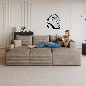 English Elm 95 Inch U Shaped Sectional Sofa with Ottomans Plush Corduroy Deep Seat Living Room W2824S00336