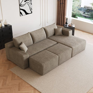 English Elm 95 Inch U Shaped Sectional Sofa with Ottomans Plush Corduroy Deep Seat Living Room W2824S00336