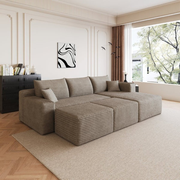 English Elm 95 Inch U Shaped Sectional Sofa with Ottomans Plush Corduroy Deep Seat Living Room W2824S00336