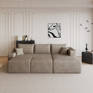 English Elm 95 Inch U Shaped Sectional Sofa with Ottomans Plush Corduroy Deep Seat Living Room W2824S00336